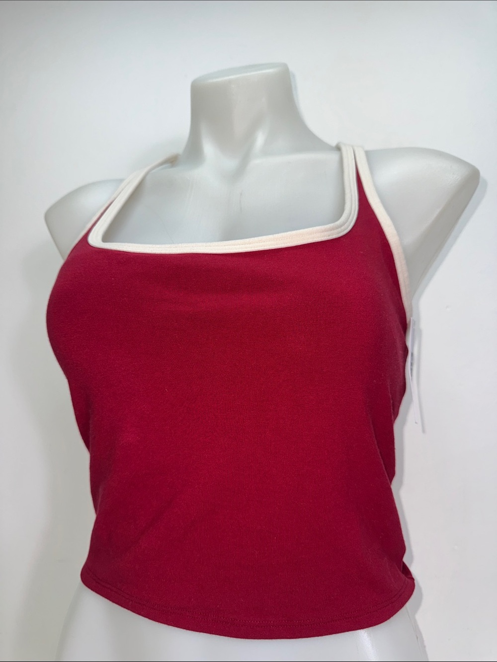 PINK Victoria's Secret Red Square-Neck Tank with Cream Trim Sz LARGE NWT